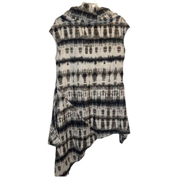 BRYN WALKER NOA Cream Black Tie Dye Linen Cowl Neck Asymmetrical Hem Tunic XS - Picture 5 of 10